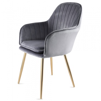 Genesis Muse Chair in Velvet Fabric -Grey with Gold Legs