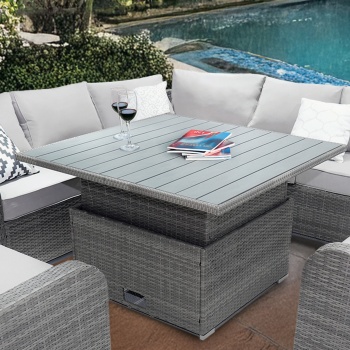 Valletta Luxury Rattan Garden Corner Sofa Set with Adjustable Dining Table & Armchairs  Outdoor Patio Furniture FREE Cushions + Cover