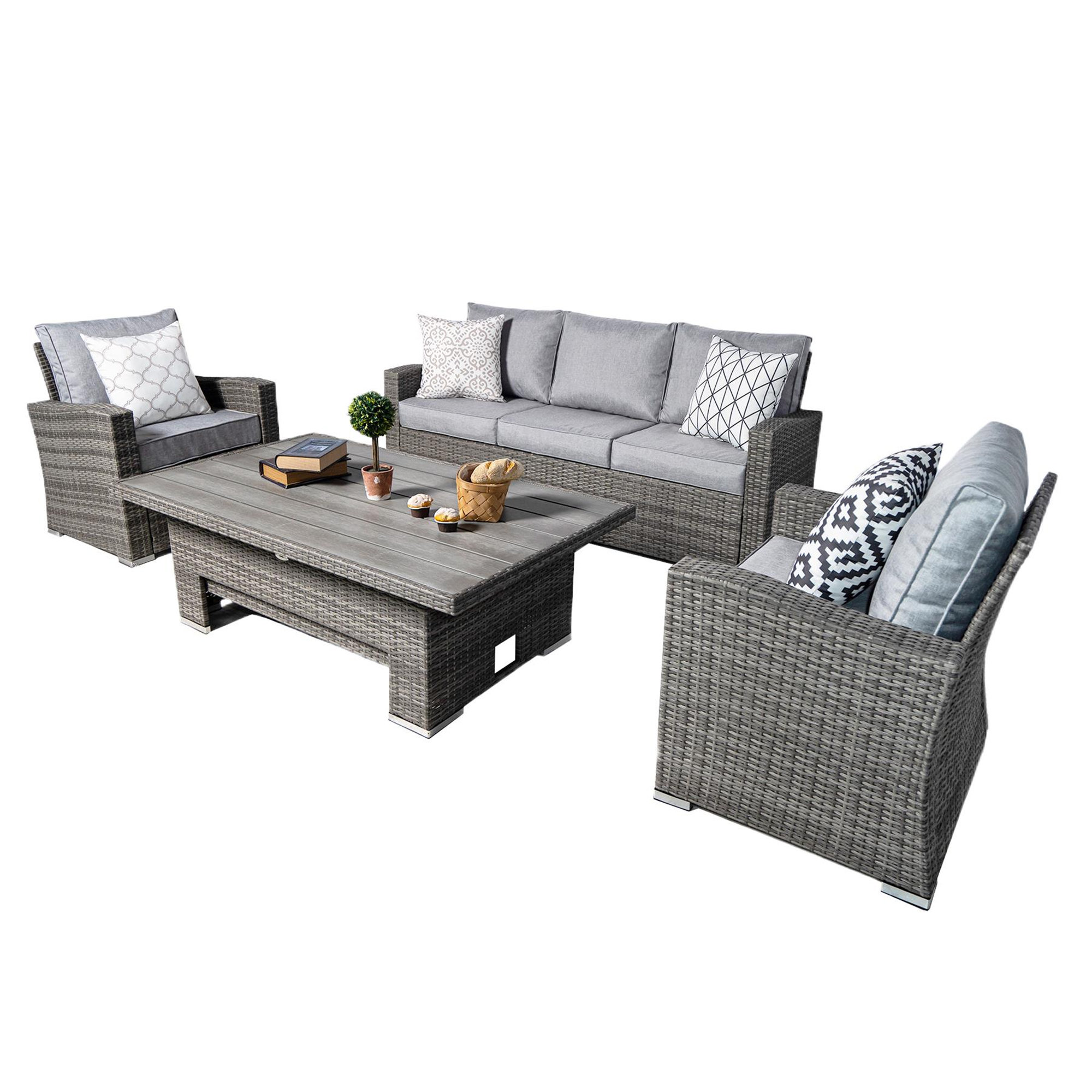 Vermont Luxury Grey Rattan Sofa Set with Adjustable Table  Outdoor Patio Furniture FREE Cushions + Cover