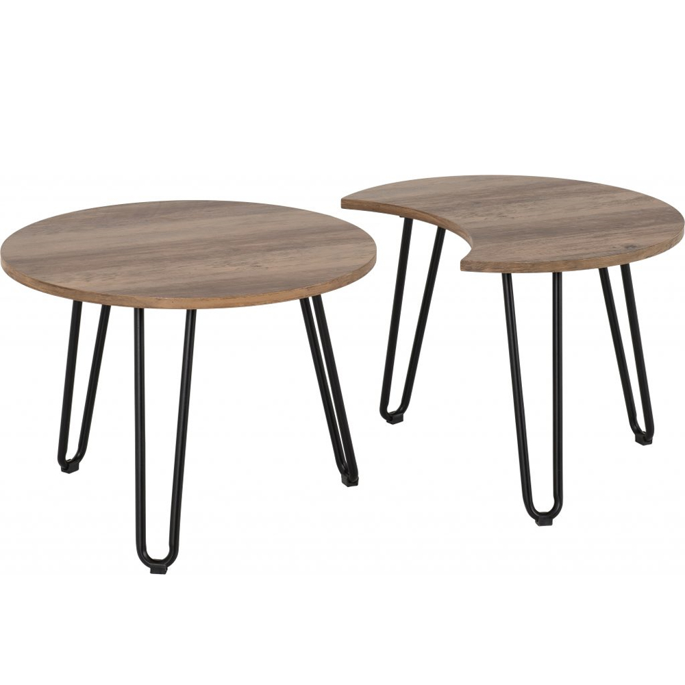 Athens Round Duo Coffee Table Set - Oak Effect | Free & Fast P&P