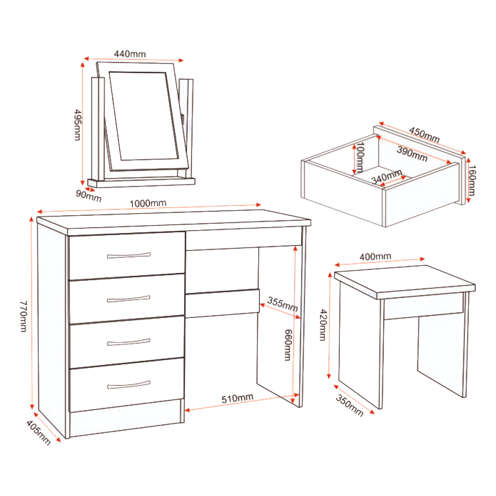 nevada, dressing, table, set, white, gloss | Free & Fast P&P