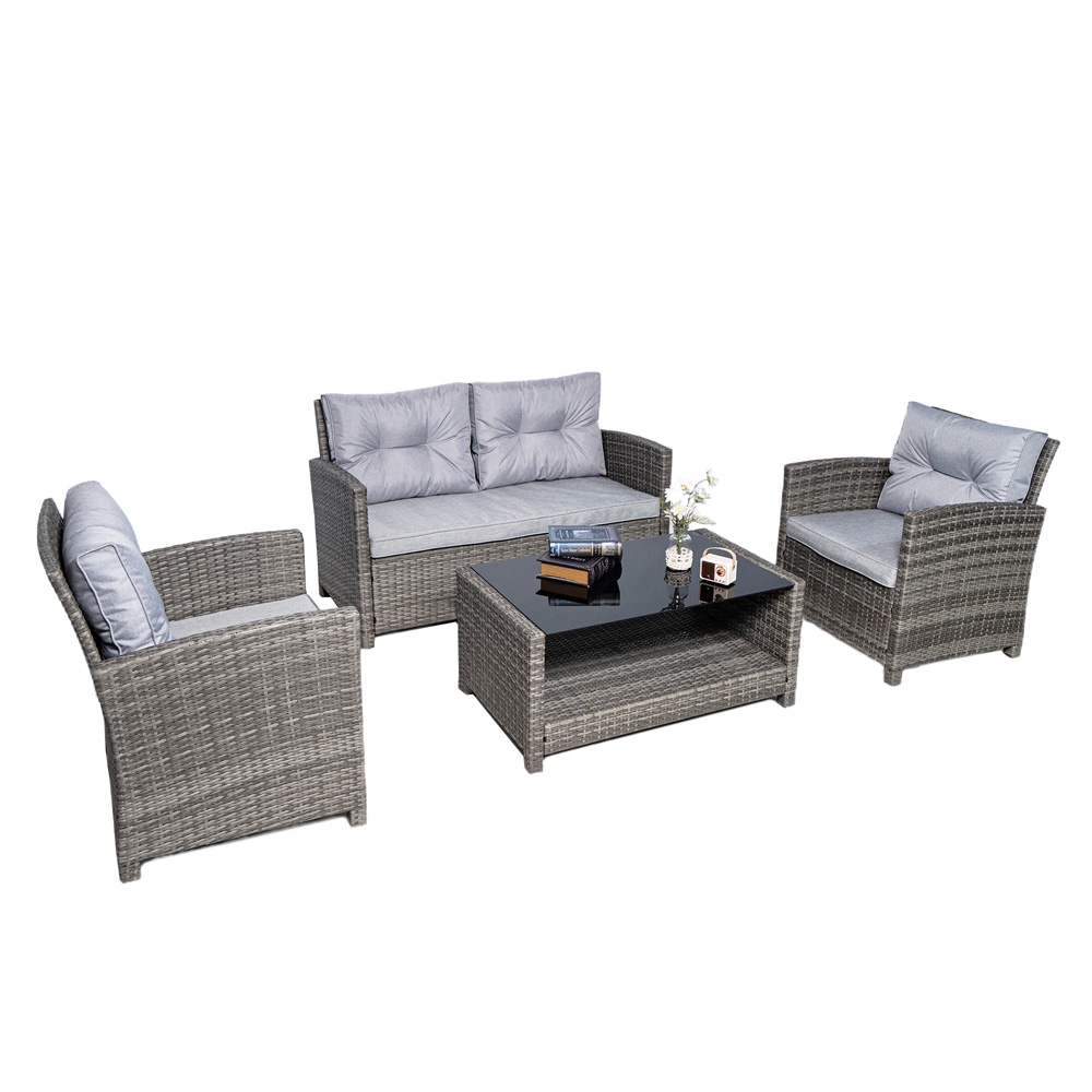 Vinci Luxury Grey Rattan Sofa Set with Table and Armchairs  Outdoor Patio Furniture FREE Cover