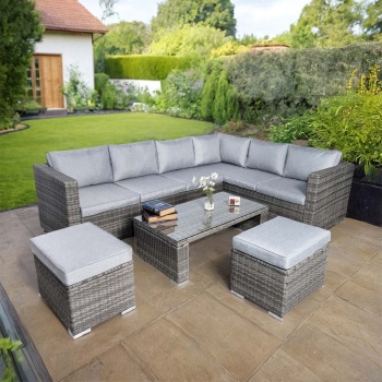 Vancouver Deluxe Rattan 7 Seater Corner Garden Furniture Patio Set - Grey