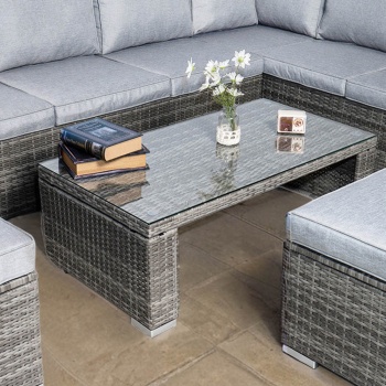 Vancouver Deluxe Rattan 7 Seater Corner Garden Furniture Patio Set - Grey