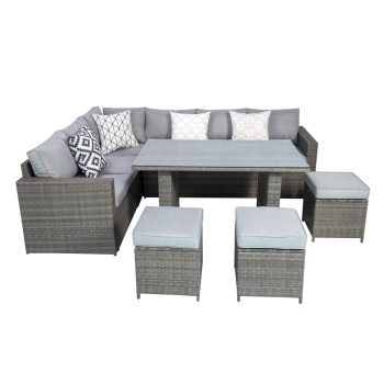 Venice Deluxe Rattan 8 Seater Corner Set with High Table for Garden Patio - Grey