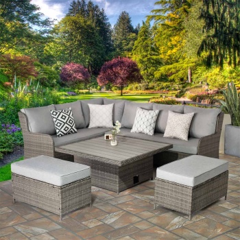 Verona Deluxe Rattan 7 Seater Corner Set with Adjustable Table for Garden Patio - Grey