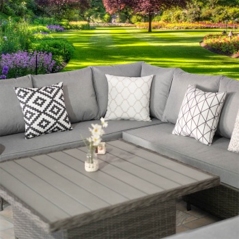 Verona Deluxe Rattan 7 Seater Corner Set with Adjustable Table for Garden Patio - Grey