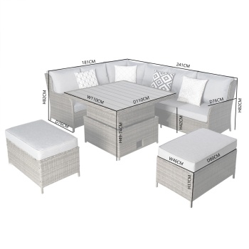 Verona Deluxe Rattan 7 Seater Corner Set with Adjustable Table for Garden Patio - Grey