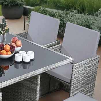 Vesta Deluxe Rattan 8 Seater Dining Cube Garden Furniture Patio Set - Grey