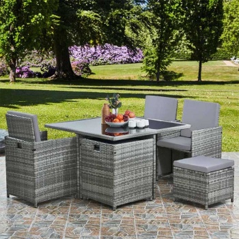 Vesta Deluxe Rattan 8 Seater Dining Cube Garden Furniture Patio Set - Grey