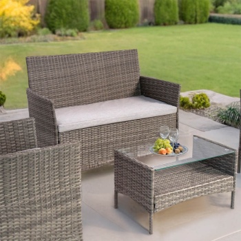 Vienna Deluxe Rattan 4 Seater Sofa Set with Rectangular Table - Grey