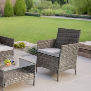 Vienna Deluxe Rattan 4 Seater Sofa Set with Rectangular Table - Grey