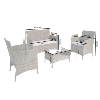 Vienna Deluxe Rattan 4 Seater Sofa Set with Rectangular Table - Grey