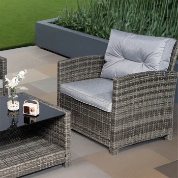 Vinci Luxury Grey Rattan Sofa Set with Table and Armchairs  Outdoor Patio Furniture FREE Cover